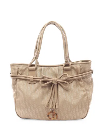 Pre-owned Dior 2000s Trotter Bow-detail Tote Bag In Neutrals