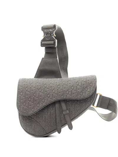 Pre-owned Dior 2000s X Denim Tears Saddle Leather Messenger Bag In Gray