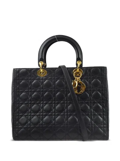 Pre-owned Dior 2001 Cannage Lady  Two-way Handbag In Black