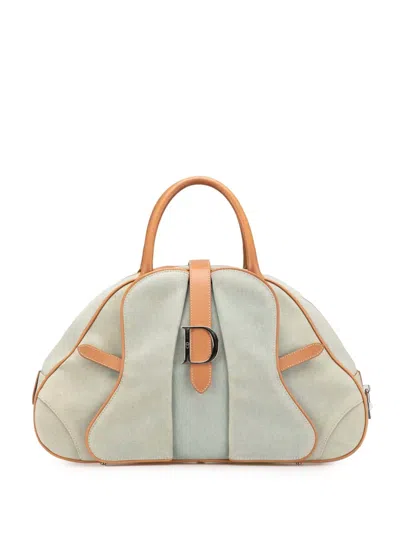Pre-owned Dior 2001 Denim Double Saddle Bowler Bag Handbag
