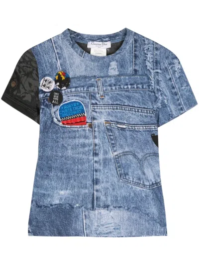 Pre-owned Dior 2001 Denim-print Cotton T-shirt In Blue