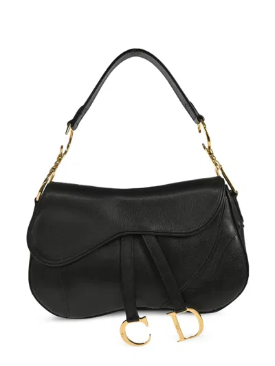 Pre-owned Dior 2001 Double Saddle Handbag In Black