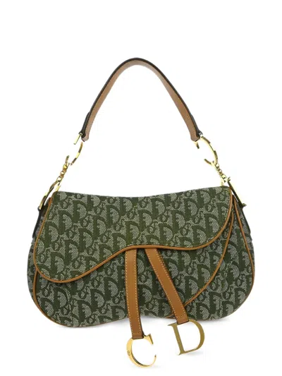 Pre-owned Dior 2001 Double Saddle Tote Bag In Green