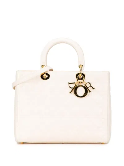 Pre-owned Dior 2001 Large Lambskin Cannage Lady  Satchel In White