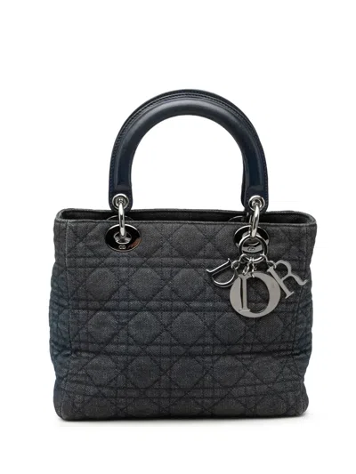 Pre-owned Dior 2001 Medium Denim Cannage Lady  Satchel In Blue