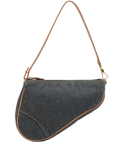 Pre-owned Dior 2001 Mini Denim Saddle Pochette Shoulder Bag In Blue