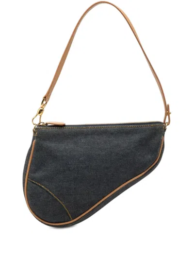 Pre-owned Dior 2001 Mini Denim Saddle Pochette Shoulder Bag In Blue