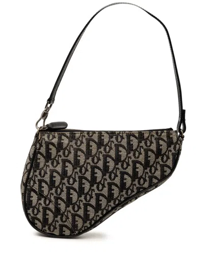 Pre-owned Dior 2001 Mini Issimo Canvas Saddle Pochette Shoulder Bag In Black