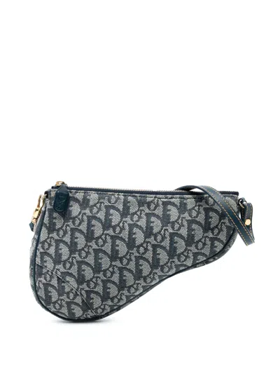 Pre-owned Dior 2001 Mini Issimo Canvas Saddle Pochette Shoulder Bag In Blue