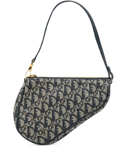 Pre-owned Dior 2001 Mini Issimo Canvas Saddle Pochette Shoulder Bag In Blue