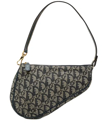 Pre-owned Dior 2001 Mini Issimo Canvas Saddle Pochette Shoulder Bag In Blue