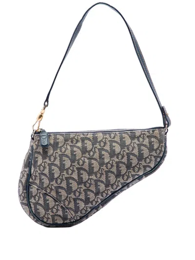 Pre-owned Dior 2001 Mini Issimo Canvas Saddle Pochette Shoulder Bag In Blue