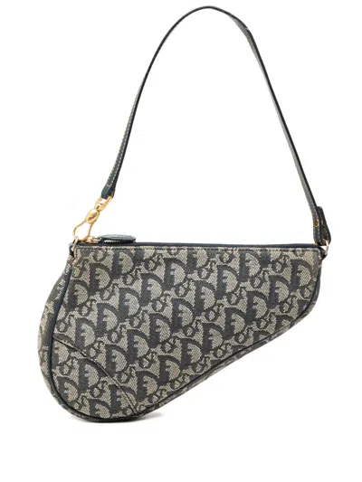 Pre-owned Dior 2001 Mini Issimo Canvas Saddle Pochette Shoulder Bag In Blue