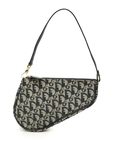 Pre-owned Dior 2001 Mini Issimo Canvas Saddle Pochette Shoulder Bag In Blue