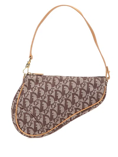 Pre-owned Dior 2001 Mini Issimo Canvas Saddle Pochette Shoulder Bag In Brown