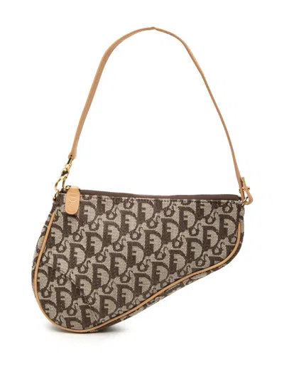Pre-owned Dior 2001 Mini Issimo Canvas Saddle Pochette Shoulder Bag In Brown