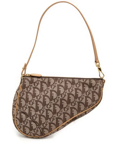 Pre-owned Dior 2001 Mini Issimo Canvas Saddle Pochette Shoulder Bag In Brown