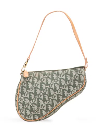 Pre-owned Dior 2001 Mini Issimo Canvas Saddle Pochette Shoulder Bag In Green