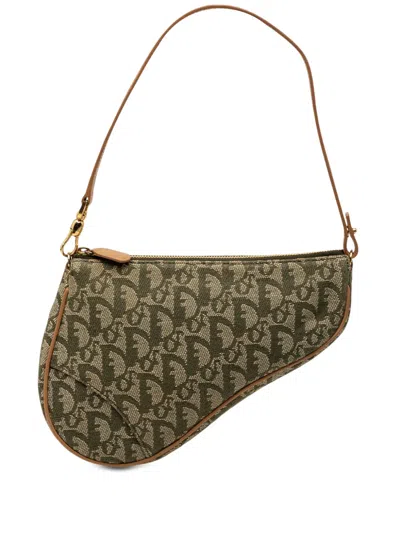 Pre-owned Dior 2001 Mini Issimo Canvas Saddle Pochette Shoulder Bag In Green