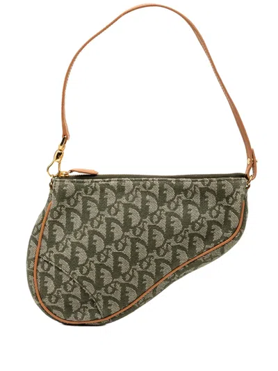 Pre-owned Dior 2001 Mini Issimo Canvas Saddle Pochette Shoulder Bag In Green