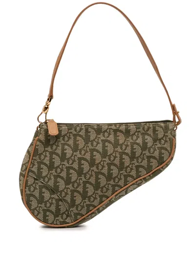 Pre-owned Dior 2001 Mini Issimo Canvas Saddle Pochette Shoulder Bag In Green