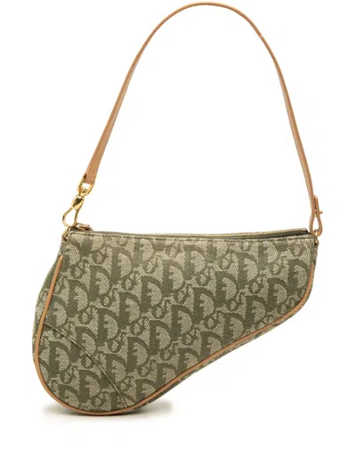 Pre-owned Dior 2001 Mini Issimo Canvas Saddle Pochette Shoulder Bag In Green