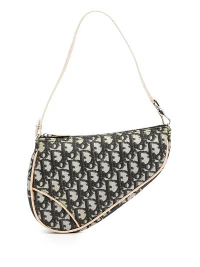 Pre-owned Dior 2001 Mini Issimo Coated Canvas Saddle Pochette Shoulder Bag In Black