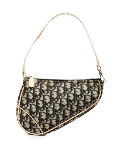 Pre-owned Dior 2001 Mini Issimo Coated Canvas Saddle Pochette Shoulder Bag In Black