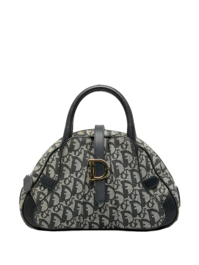 Pre-owned Dior 2001 Mini Issimo Trotter Canvas Double Saddle Bowler Bag Handbag In Blue