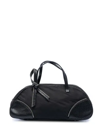Pre-owned Dior 2001 Nylon And Calfskin Bow Handbag In Black