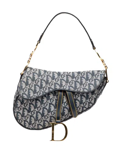Pre-owned Dior 2001 Oblique Canvas Saddle Bag Shoulder Bag In Blue