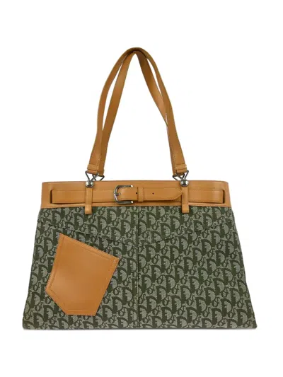 Pre-owned Dior 2001 Oblique Jacquard Canvas Tote Bag In Green
