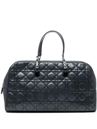 Pre-owned Dior 2001 Perforated Lambskin Cannage And Denim Malice Handbag In Black