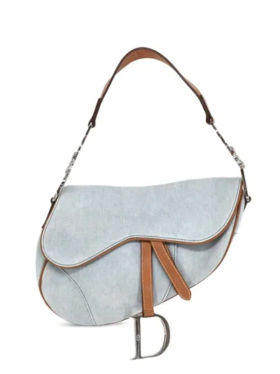 Pre-owned Dior 2001 Saddle Cotton Shoulder Bag In Blue