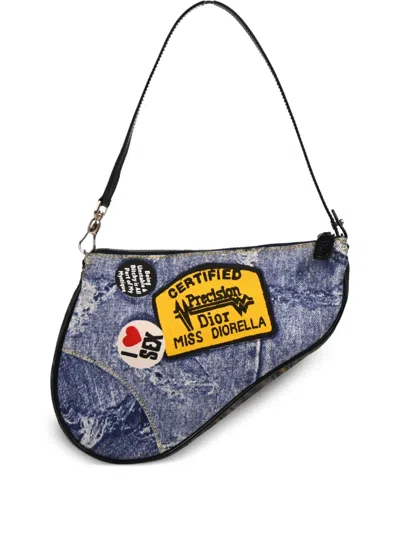 Pre-owned Dior 2001 Saddle Printed Handbag In Blue