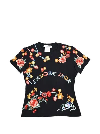 Pre-owned Dior 2001 Sequin-embellished Embroidered T-shirt In Black