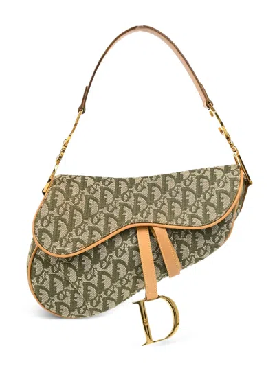 Pre-owned Dior 2001 Trotter Saddle Shoulder Bag In Green