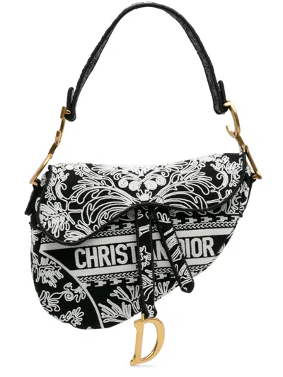 Pre-owned Dior 2002 Canvas Embroidered Ornamental Cornely Saddle Bag Shoulder Bag In Black