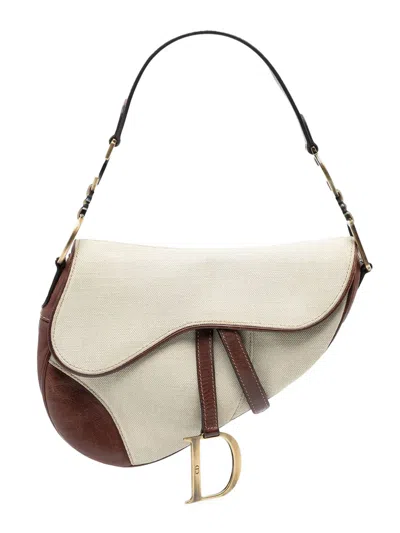 Pre-owned Dior 2002 Canvas Saddle Bag Shoulder Bag In Brown
