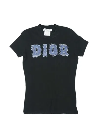 Pre-owned Dior 2002 Denim-print Short-sleeve T-shirt In Black