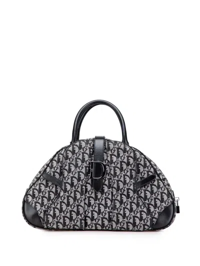 Pre-owned Dior 2002 Issimo Canvas Double Saddle Bowler Bag Handbag In Blue