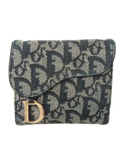 Pre-owned Dior 2002 Issimo Pattern Compact Wallet In Blue