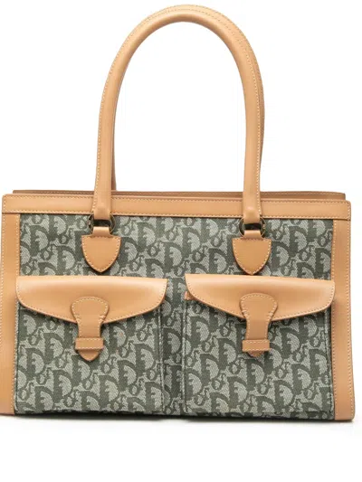 Pre-owned Dior 2002 Issimo Trotter Canvas Double Pocket Tote Bag In Green