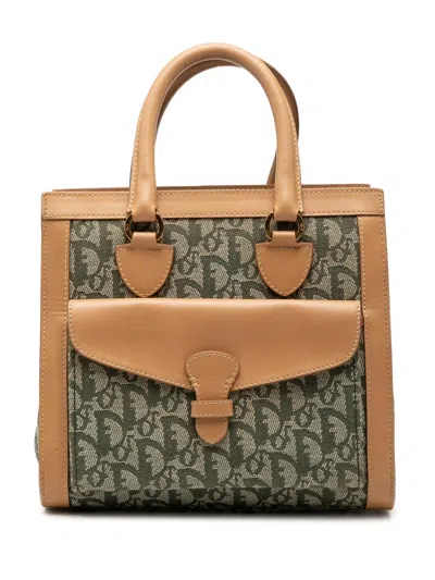 Pre-owned Dior 2002 Issimo Trotter Canvas Pocket Tote Bag In Green