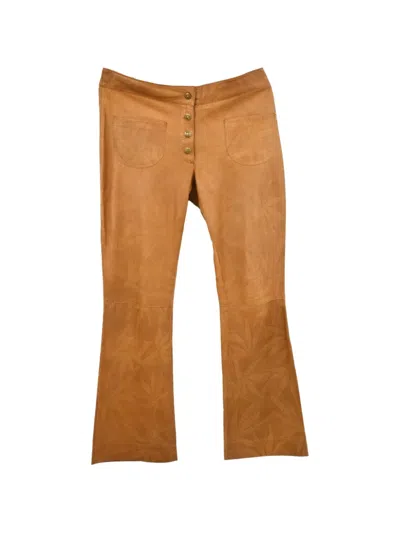 Pre-owned Dior 2002 Floral-embossed Leather Cropped Trousers In Brown