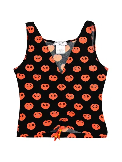 Pre-owned Dior 2002 Heart-print Sleeveless Tank Top In Black