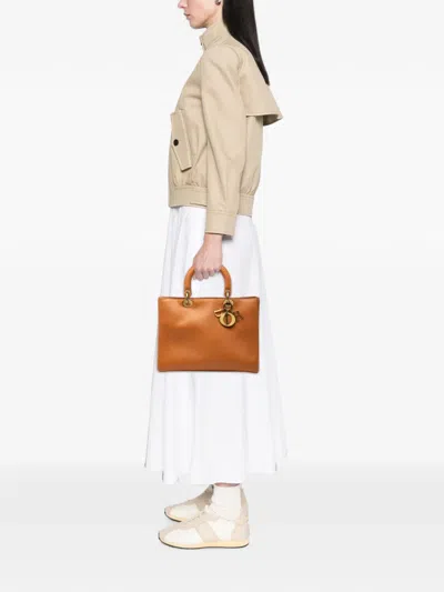 Pre-owned Dior 2002 Large Calfskin Lady  Satchel In Gold