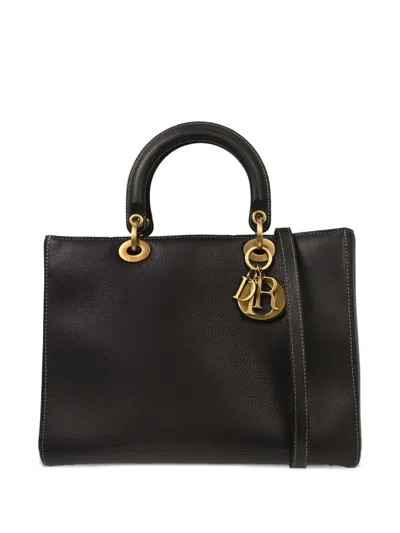 Pre-owned Dior 2002 Large Lady  Leather Tote Bag In Black