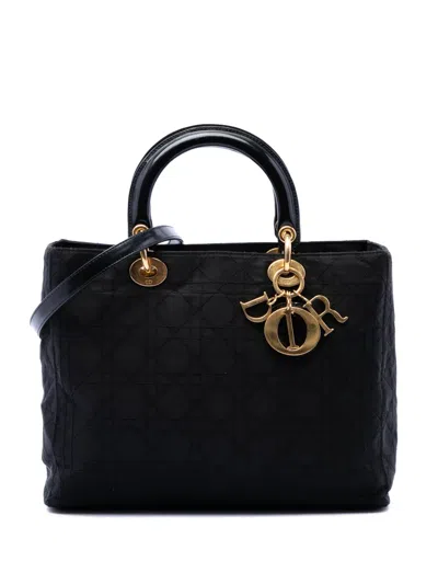 Pre-owned Dior 2002 Large Nylon Cannage Lady  Satchel In Black