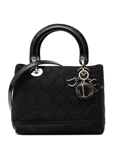 Pre-owned Dior 2002 Medium Nylon Cannage Lady  Satchel In Black